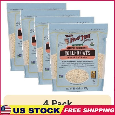 Organic Quick Cooking Rolled Oats 32oz Non-GMO Whole Grain Breakfast 4 Pack New