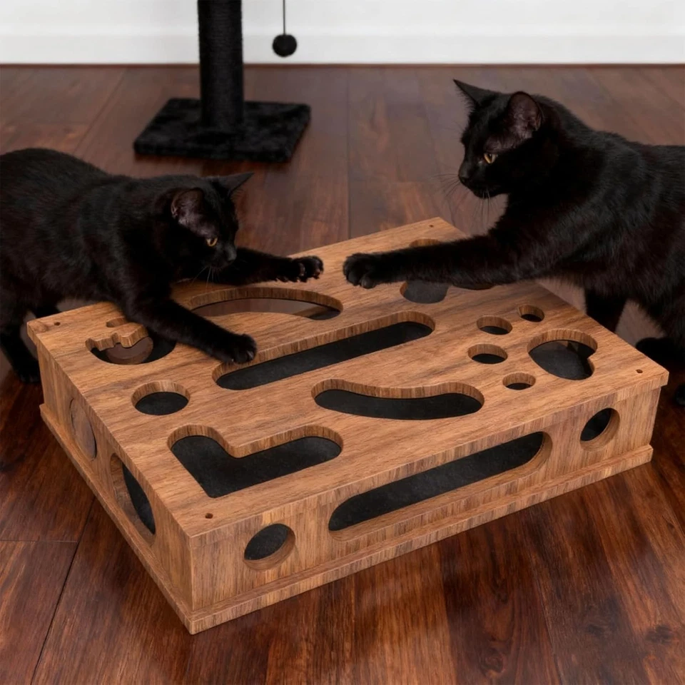 Cat царапины головоломка обогащения коробка, содержит наждачную бумагу внутри (коричневый) - Изображение 4 из 4