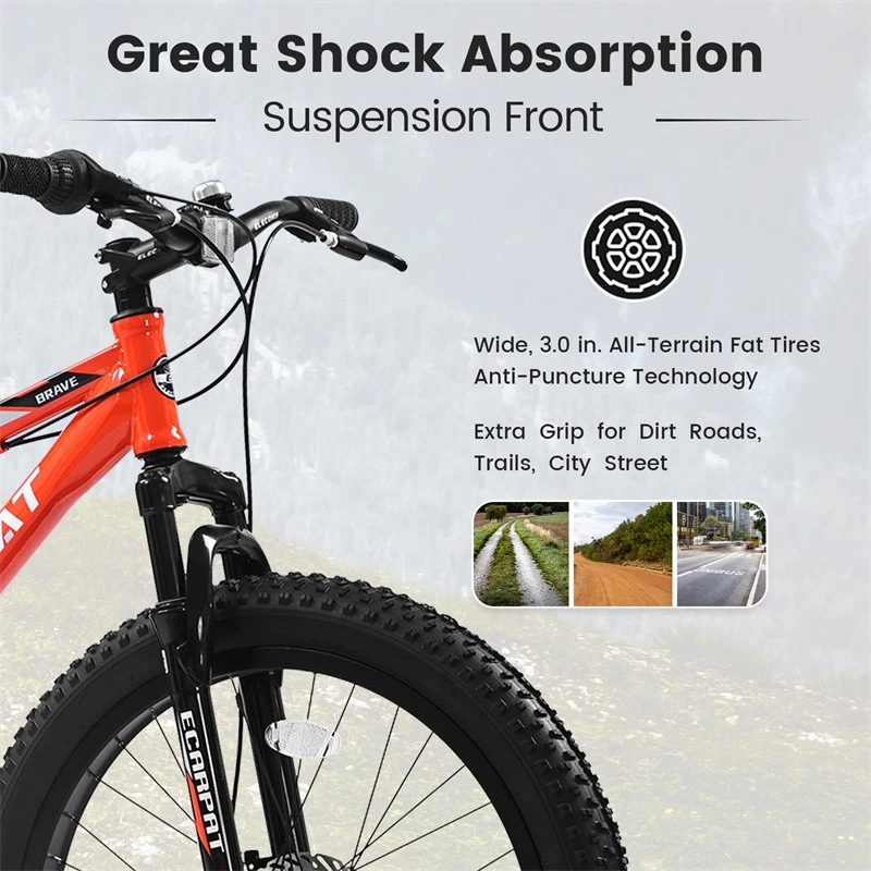 24" Fat Tire Bike Shimano 7-Speed Front Suspension Mountain Bike for Adult Youth - Image 3 of 4