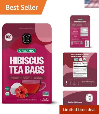 100 Count Organic Hibiscus Tea Bags - Refreshing Caffeine-Free Herbal Bliss