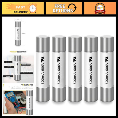 5PCS 5x20mm Ceramic Fuse 500mA 600V AC/DC Fast Acting for Digital Multimeters
