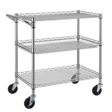 3-Tier Heavy Duty Commercial Grade Utility Cart, Wire Rolling Cart with Handle B