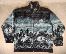 VTG 90s Wolves All Over Print Fleece Jacket Made in USA Cobblestone Canyon Lg