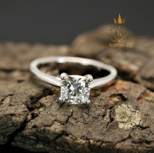 Moissanite Solitaire Engagement Ring Solid 14K White Gold 1 Carat Cushion Cut