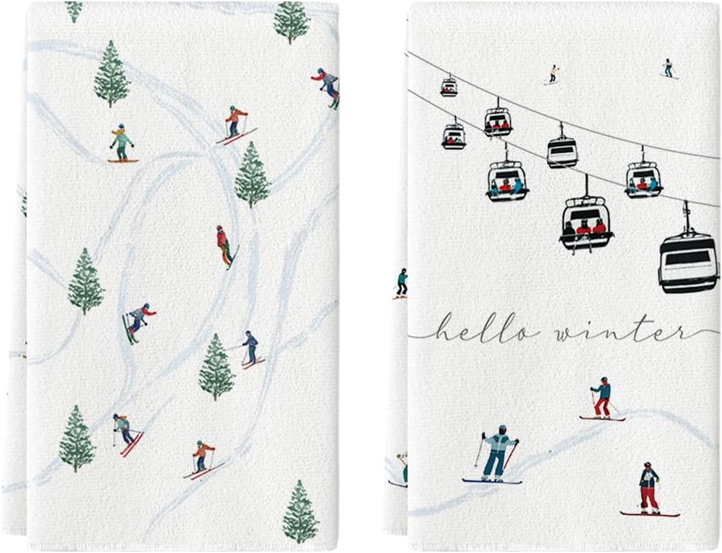 Xmas Trees Ski Winter Kitchen Towels Dish Towels, 18X26 Inch Farmhouse Christmas