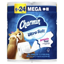 Charmin Ultra Soft Toilet Paper 6 Mega Rolls 24 Regular Rolls Bathroom Tissue
