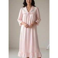 Vintage Stardust Nightgown Pink Satin Lace Long Sleeve Nightie Lingerie Sz M USA