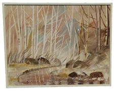 Mid Century Abstract Landscape Oil Painting On Canvas Signed Keary