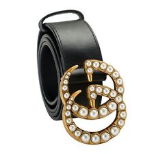 Leather belt with pearl Double G