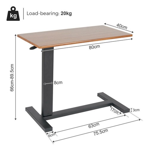 Gas-Lift Adjustable Overbed Table with Wheels Laptop Reading Workstation C Table - Picture 12 of 12