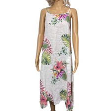 Lungo L'Arno White 100 Linen Floral Sleeveless Dress Size Small Coverup NWOT