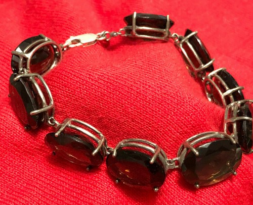 Blackened Sterling Silver 925 Oval Smoky Topaz 7.5" Ladies Tennis Bracelet - Picture 3 of 10
