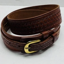 Triple K Leather Ranger Basket Weave Belt Size 53A-38 Quality Gold Tone Buckle