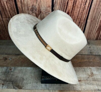 Men Women Faux Felt Western Cowboy Wide Indiana Hat Tejana 