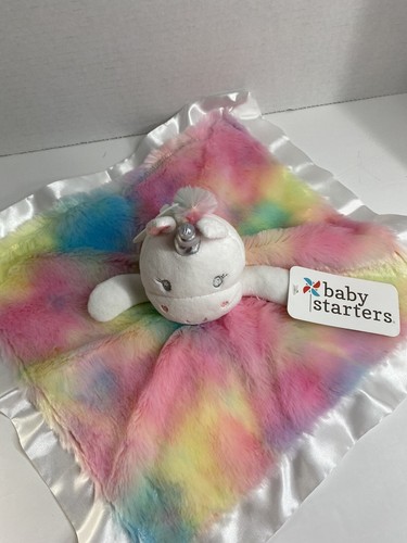 Baby Starters Unicorn Lovey Blanket Rainbow Tie Dye Soft Plush Satin Rashti - Picture 3 of 8