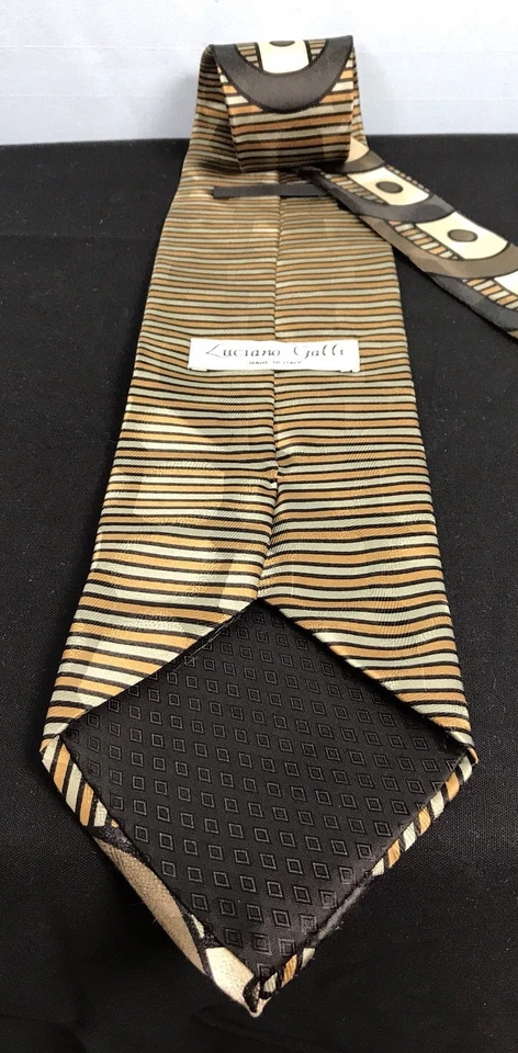 Corbata de seda para hombre Luciano Gatti Italia 4”/59” cobre oro acero de colección patrón abstracto Foto 4 de 4