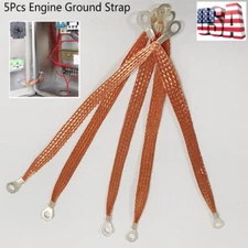 5x Car Engine Grounding Cable Straps with Terminal Plug Tinned Copper Braids 
