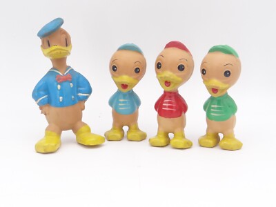 4 Donald Duck Tick Trick Track Alte Spielzeug Comic Figuren Set Walt Disney 1964