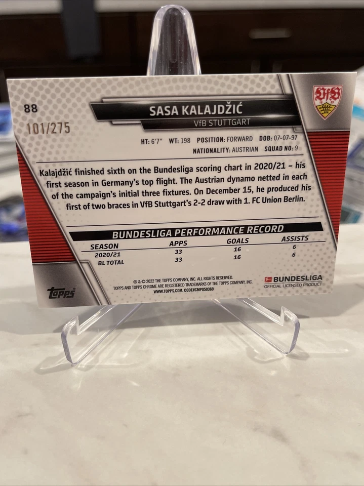 2021-22 Topps Chrome Bundesliga #88 Sasa Kalajdzic Aqua Refractor #/275 - Image 2 of 2