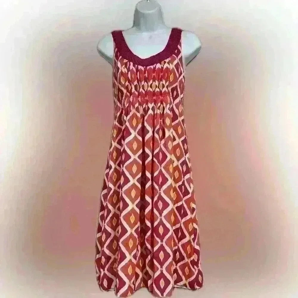 Abito Tory Burch plissettato seta stampa tribale corallo fucsia taglia 0