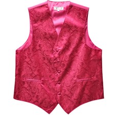 New Polyester Men Tuxedo Vest Waistcoat only Paisley Pattern hot pink wedding