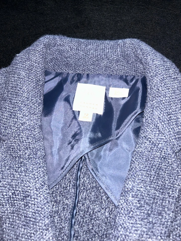 Blazer para mujer Lauren Conrad talla 12 azul tejido chaqueta de longitud media carrera oficina Foto 2 de 3