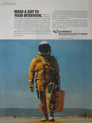 8/1989 PUB LOCKHEED PILOT SPACE SUIT OXYGEN SR-71 BLACKBIRD KOMBINATION VOL AD