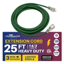 25ft Power Outdoor Extension Cord & Indoor - Waterproof Electric Drop Cord Cable