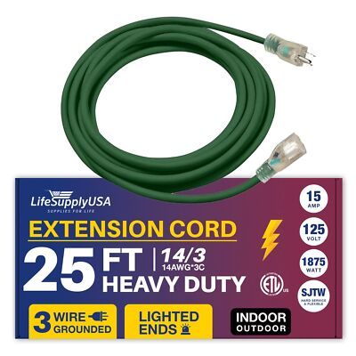 #ad 25ft Power Outdoor Extension Cord amp; Indoor Waterproof Electric Drop Cord Cable $21.99