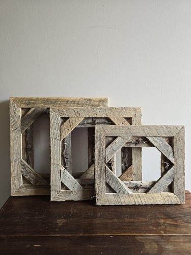 Set Of 3 Handcrafted Rustic Metal Wood Picture Frames Art Gallery Farmhouse