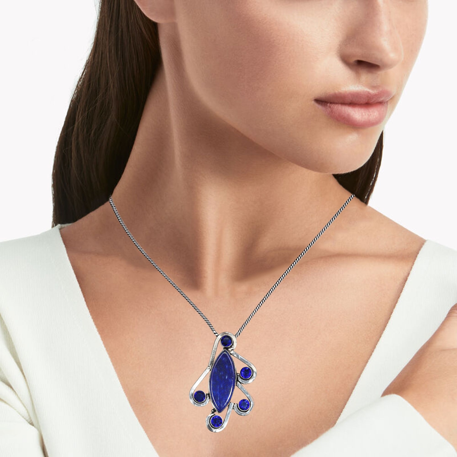 Lapis Lazuli Gemstone Pendant Necklace 18 Inch Handmade Gifted Jewelry