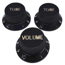 AxLabs Strat-Style Knob Kit (3) - Black w/ Gold Font
