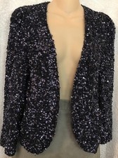 Parker Party Jacket Dark Navy Metallic Sequin Open Front Size S Nwt