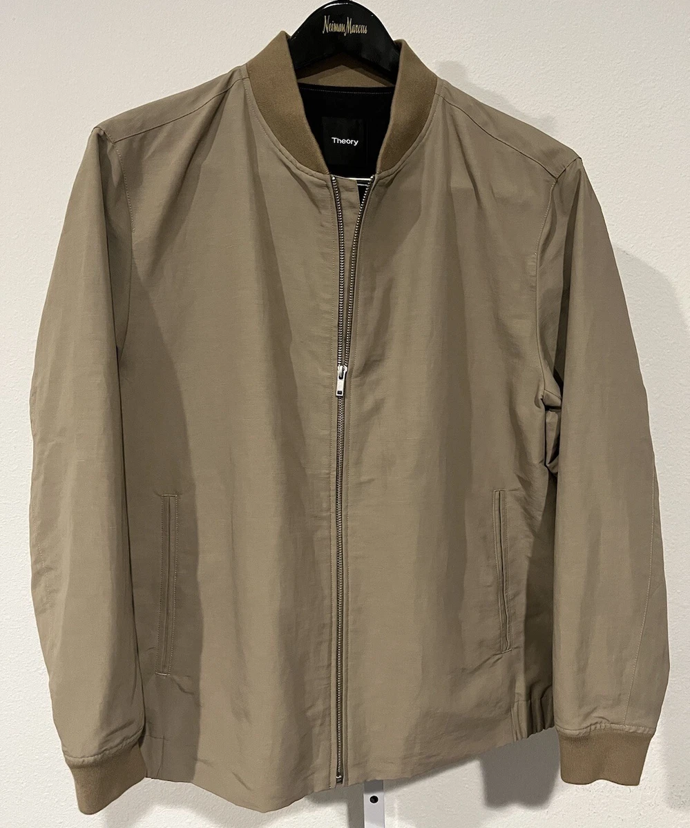 THEORY City Bomber Jacket Sz XL MSRP $395 Beige Dura Linen Blend
