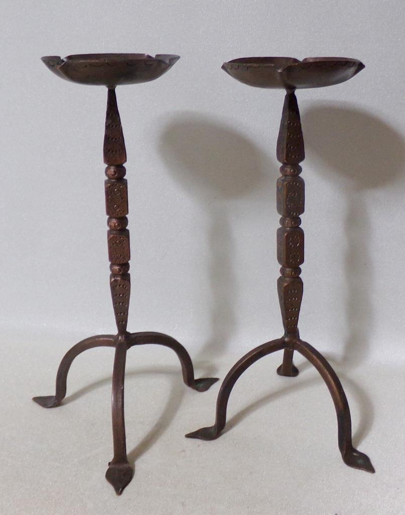 Arts & Crafts Wrought Iron Candle Holders Stick Set