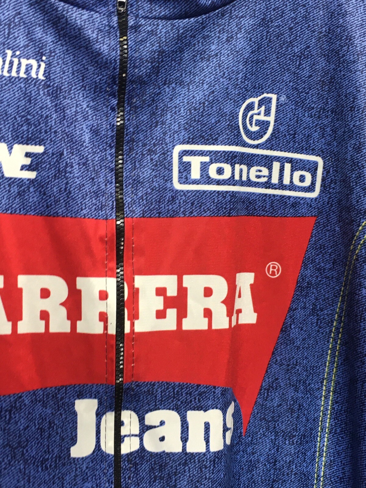 Maillot Cyclisme Vintage Nalini Tassoni Carrera Jeans - 1994, Rare, Taille XXL Homme, Manches Longues Bleu Rouge, Acrylique