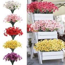 2-8 Bundles Artificial Flowers Outdoor UV Resistant Plastic Plant Silk Flower
