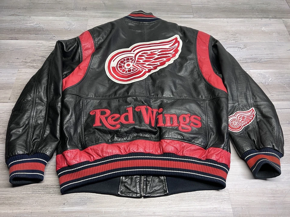Vintage Detroit Red Wings NHL G-III Carl Banks Black Leather Jacket Mens Size M - Image 2 of 4