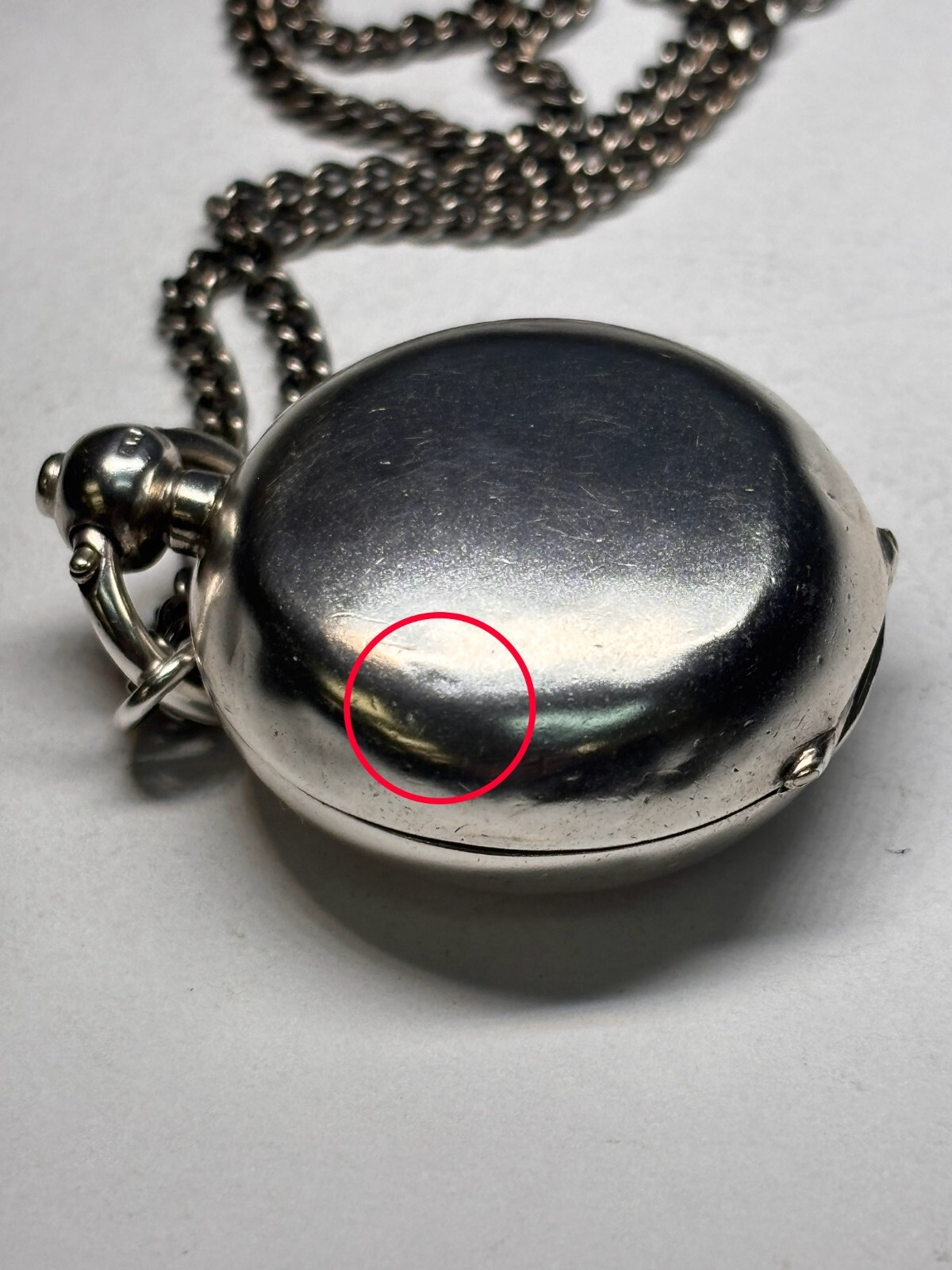 Antique English Sterling Silver Sovereign Case Metal Chain Necklace 29.9g 30in