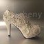 Su.cheny 2" Wedge Lace Pearls White Light Ivory Wedding Bridal Shoes Size 5-10.5 - Foto 2