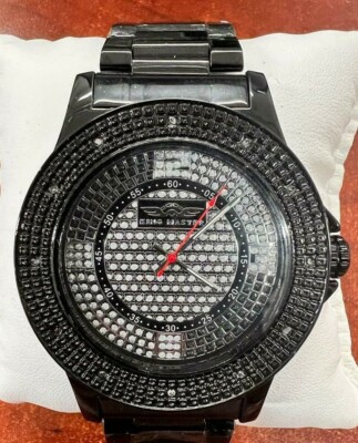 King Master Diamond Silver Watch King Master Mens Silver Tone Case Leather Band Watch #KM  main image 4