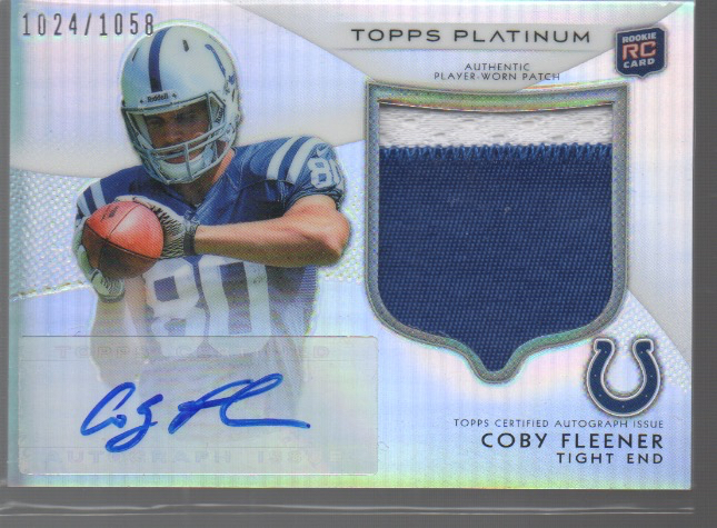 COBY FLEENER 2012 TOPPS PLATINUM ROOKIE PATCH AUTO  #131 /1058