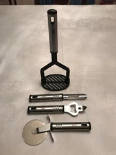 Lux Decor Collection  4 Kitchen Tools Masher, Peeler, Opener,   Pizza Wheel