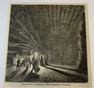 1880 magazine engraving ~ DROZDOWICZ CHAMBER Bochnia Salt Mines, Poland