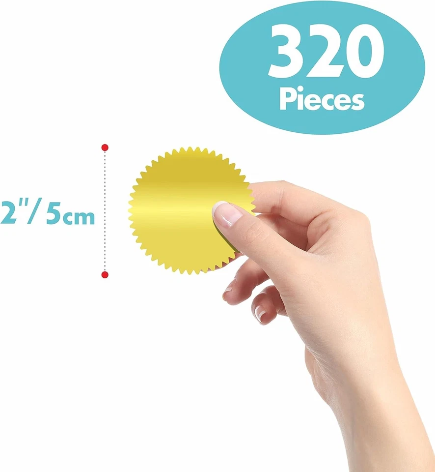 320 Pcs Self Adhesive Gold Embossed Foil Blank Certificate Notary Seal Stickers - Image 2 of 4