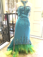 Xtreme NEW prom pageant formal occasion Mermaid blue Asymmetric Dress 4