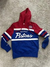 Mitchell & Ness Detroit Pistons NBA Hooded Sweatshirt Stitched Hoodie Small