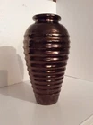 VINTAGE: 2003 HAEGER ART POTTERY METALLIC COPPER RIBBED VASE ~~  141/2"H X 8"