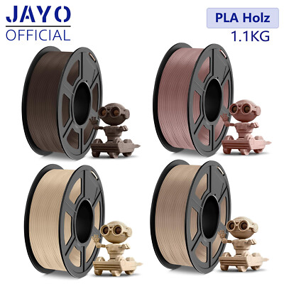 JAYO Holz PLA Filament 1.75mm 400mm/s 15% echte Holzfasern 1.1KG x 4 Rollen