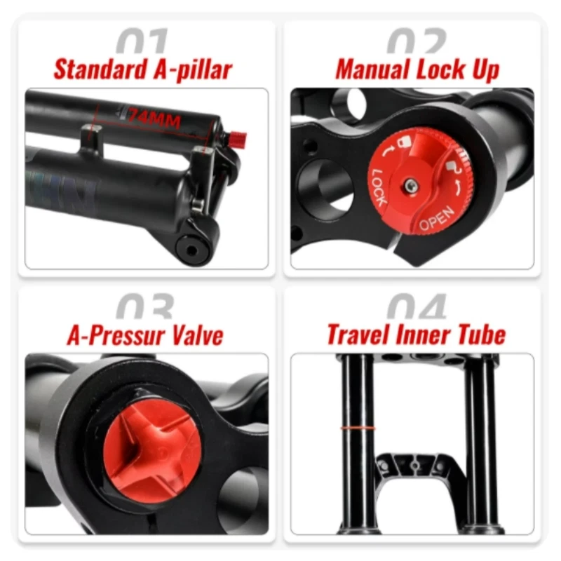 Double Shoulder Snow Front Fork MTB Fork 150mm Travel Air Supension E-bike Fork - Image 4 of 4